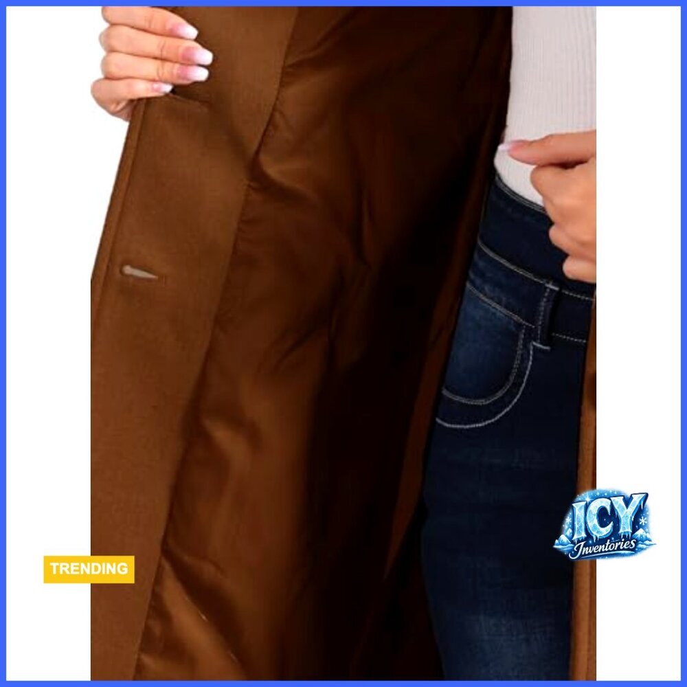 Women's Winter Pea Coat Peter Pan Collar A-Line Mid-Thigh Fully Lined - Picture 5 of 5